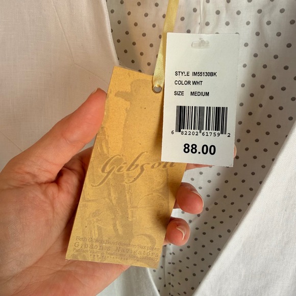 Gibson White Linen Blazer Ruched Sleeves Collarless One Button Workwear Medium - Picture 5 of 15